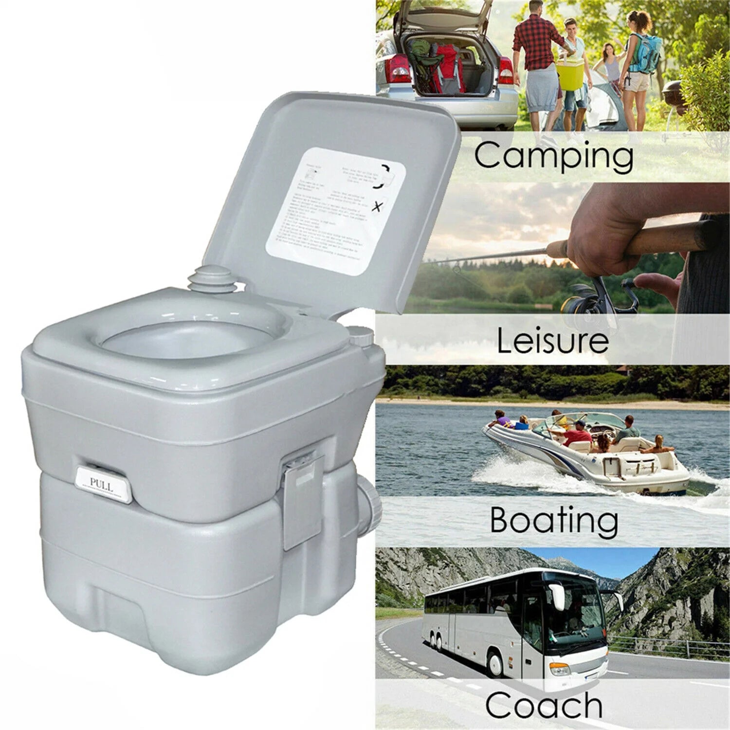 5.3 Gallon Portable Toilet, Outdoor Travel Toilet, Outdoor Toilet for Camping, Hiking, Boating, Gray