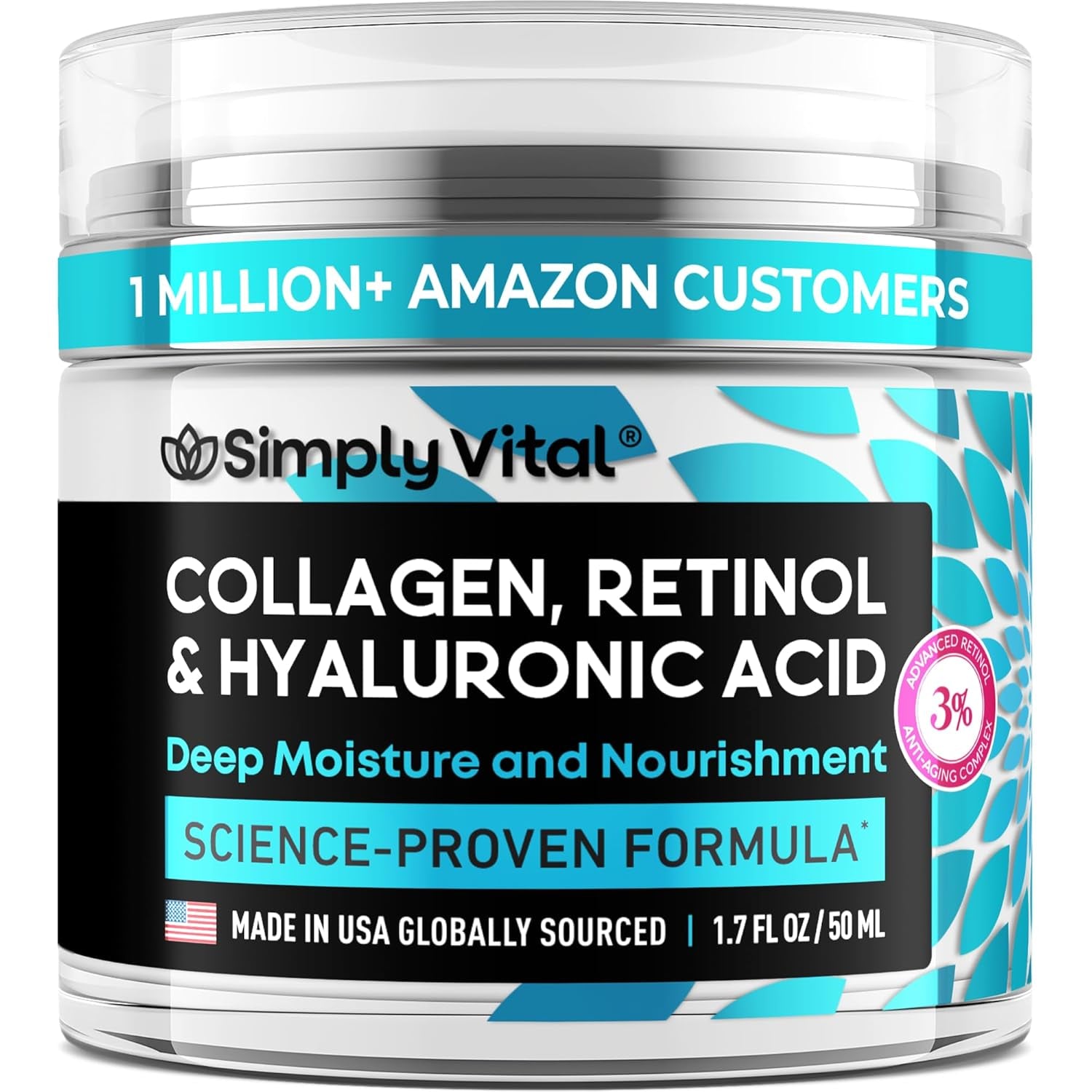 Collagen, Retinol & Hyaluronic Acid Cream - Anti-Aging Face Moisturizer for Face, Firming Skin Care Neck & Décolleté - Made in USA, Daily Moisturizer Face Cream Day & Night - 1.7 Fl.Oz.