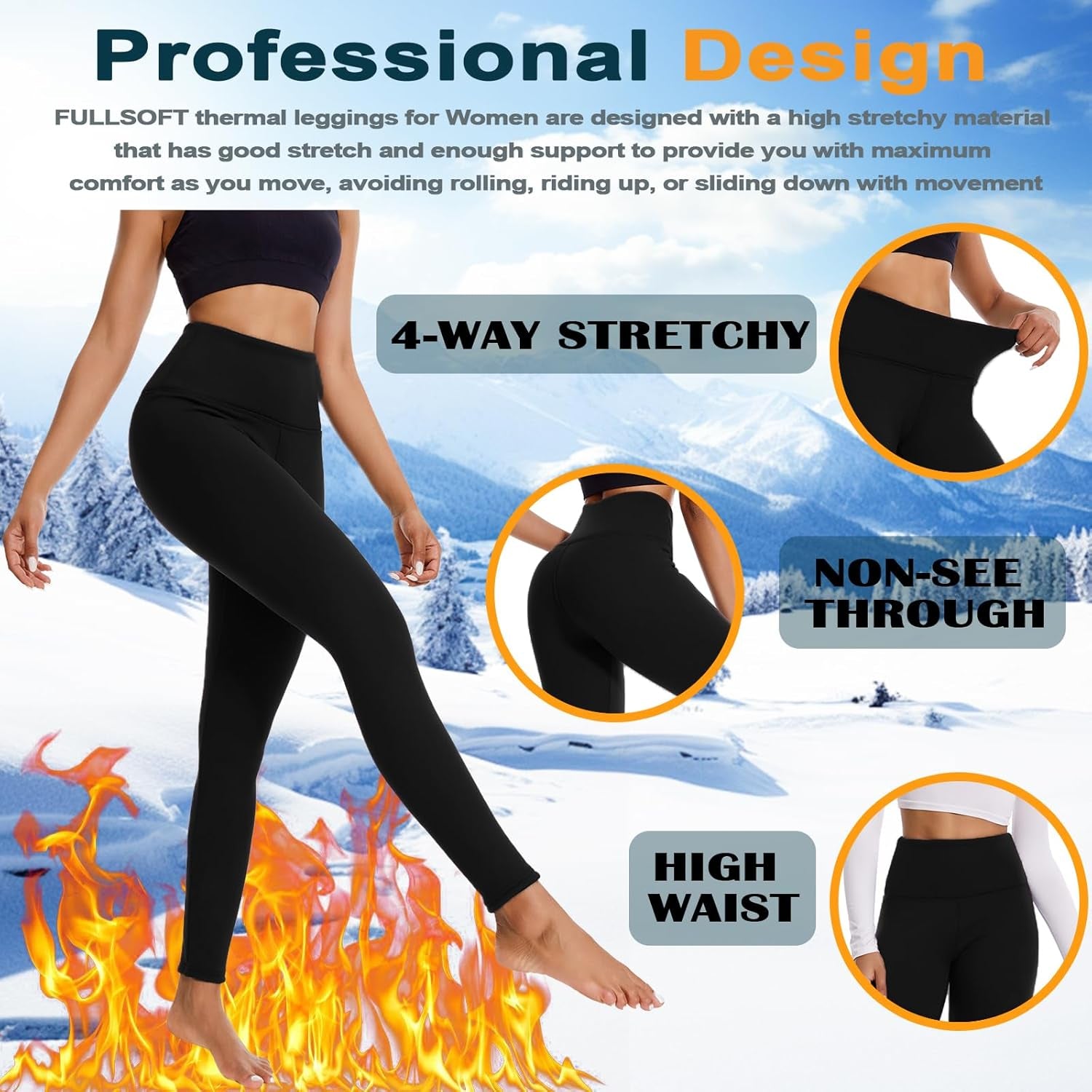 Women's High-Waisted Thick Fleece-Lined Thermal Leggings for Winter Yoga and Workout with Tummy Control