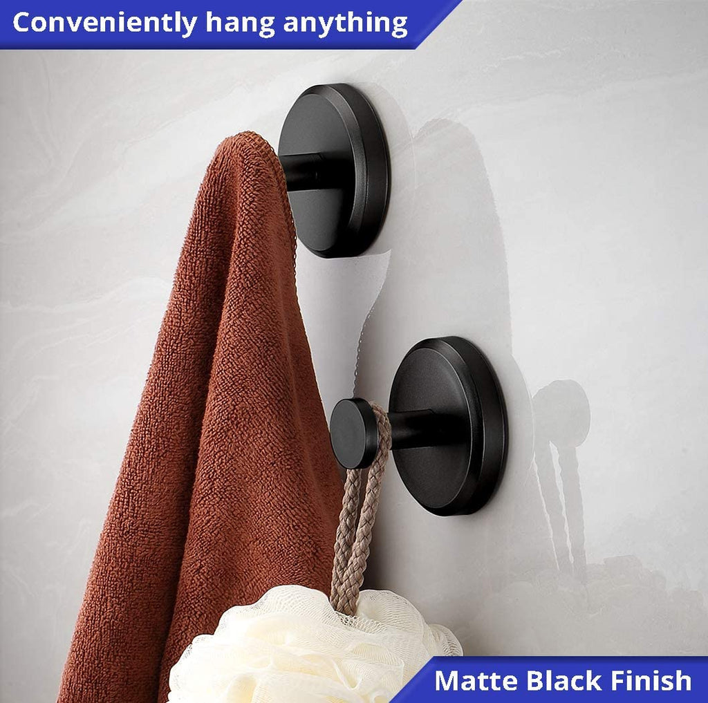 Suction Cup Hooks for Shower, Bathroom, Kitchen, Glass Door, Mirror, Tile – Loofah, Towel, Coat, Bath Robe Hook Holder for Hanging up to 15 Lbs – Waterproof & Rustproof, Matte Black (2-Pack)