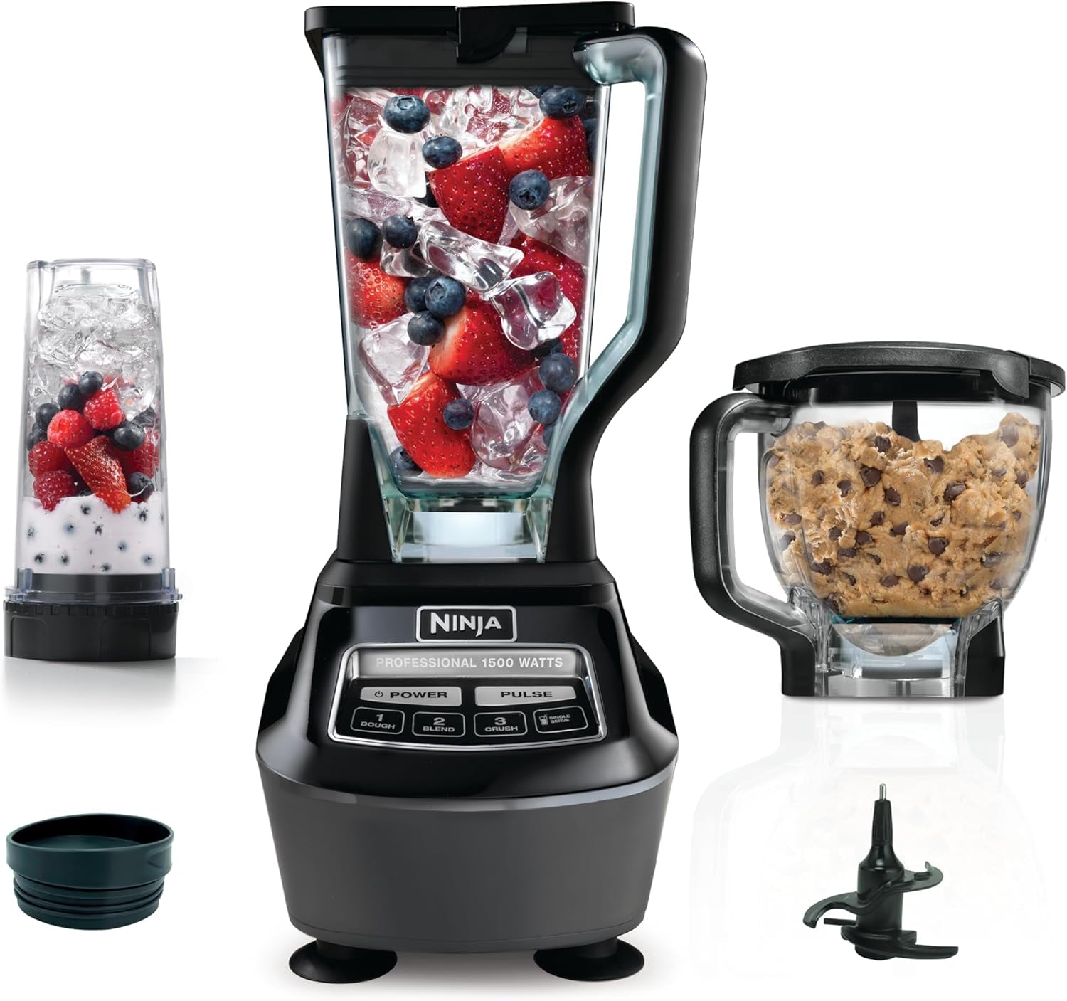 Blender, Food Processor, Blender For-Smoothies, Includes Pitcher, Smoothie Cup, and 8-Cup Bowl, Salsa, Dough, Shakes, Slush, and Frozen Drinks, Mega Kitchen System, 120 Volts, Black, BL770AMZ