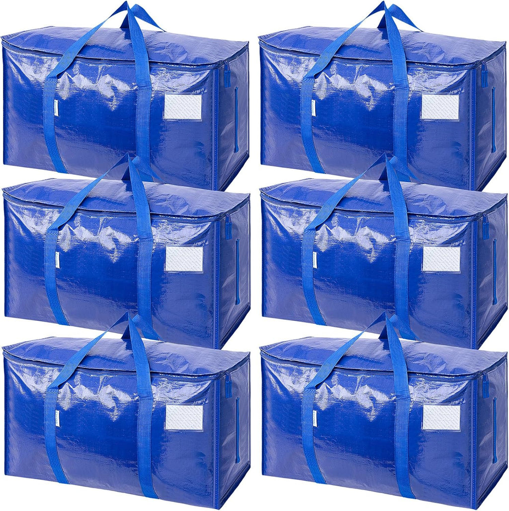 6 Pack Extra Large Moving Bags with Zippers & Carrying Handles, Heavy-Duty Storage Tote Moving Boxes for Space Saving